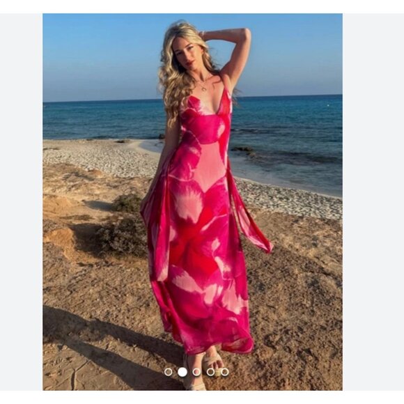 Zara Dresses & Skirts - Zara Womens Foulard Scarf Dress XS Pink Floral Printed Sleeveless 3322/307 NWT